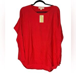 Michael Kors Size Large Bright Ruby Red Knit Top Lightweight Sweater Blouse NWT